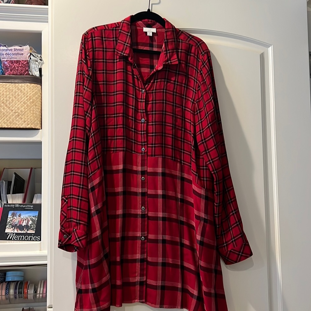 J. Jill Red and Black Plaid Button-Up Tunic